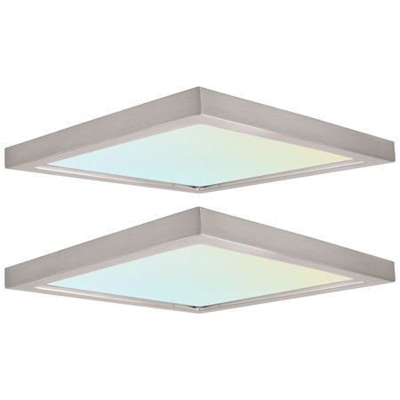 LUXRITE 9" Square LED Flush Mount Light 3 CCT Options 3000K-5000K 18W 1200LM Dimmable Brushed Nickel 2-Pack LR23595 LR23691-2PK